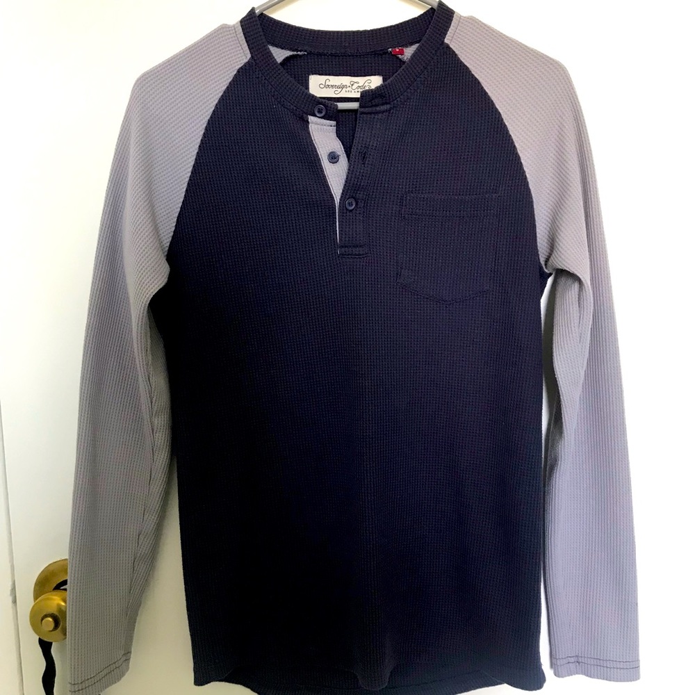 EUC long sleeve slim-fit ribbed pocket Henley Tee